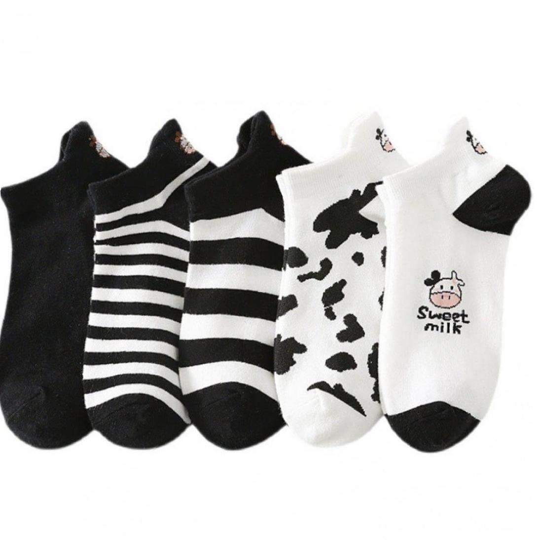 Danlai Men's As Shown 5 Pairs Cow Print Socks Couples Cows Short Socks Striped Comfortable Casual Ankle Socks And Wo Trend Socks