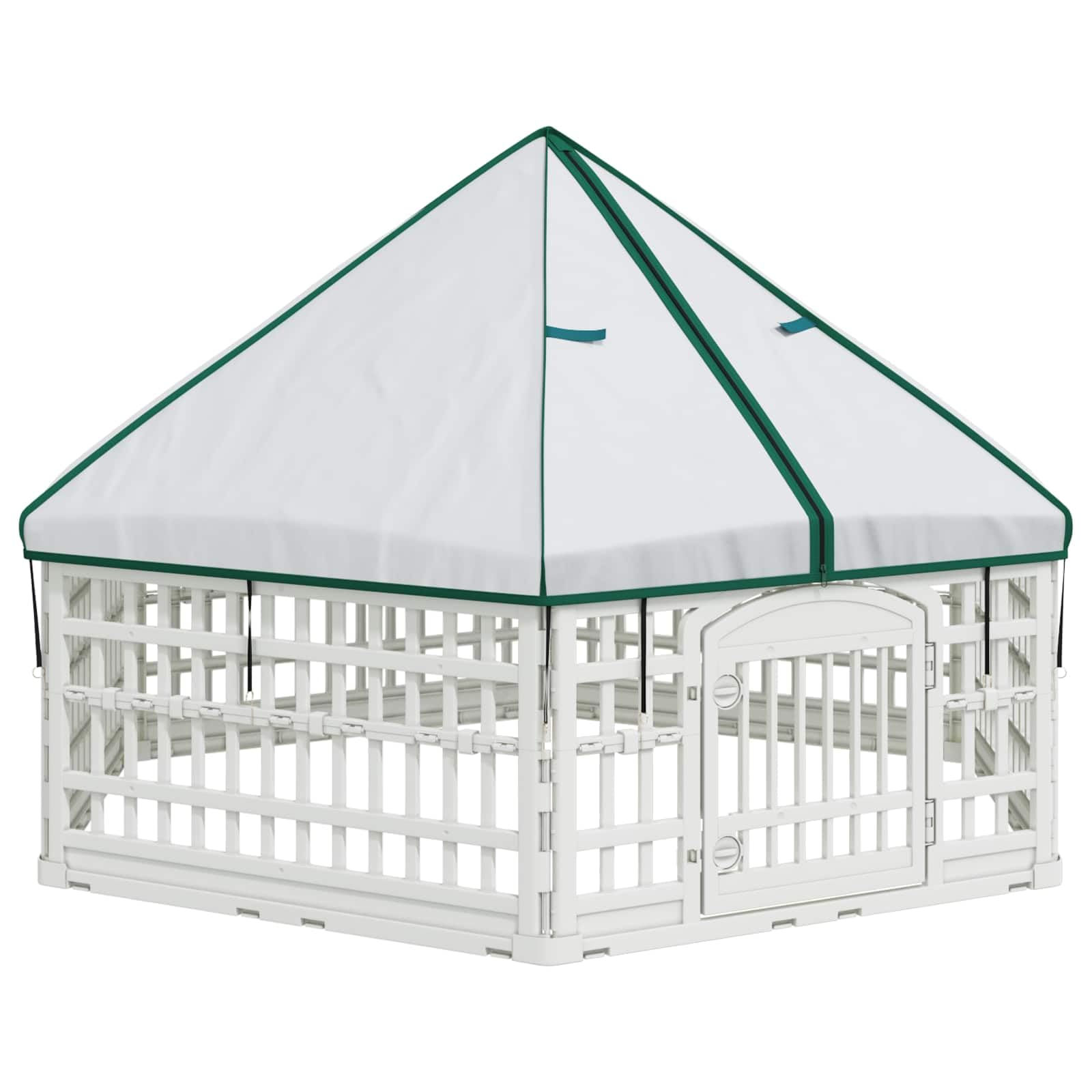 Recinzione giocattolo per cani, 177,5 x 154,5 x 112 cm, in plastica, con porta e tetto, recinto flessibile per cuccioli, per casa e giardino
