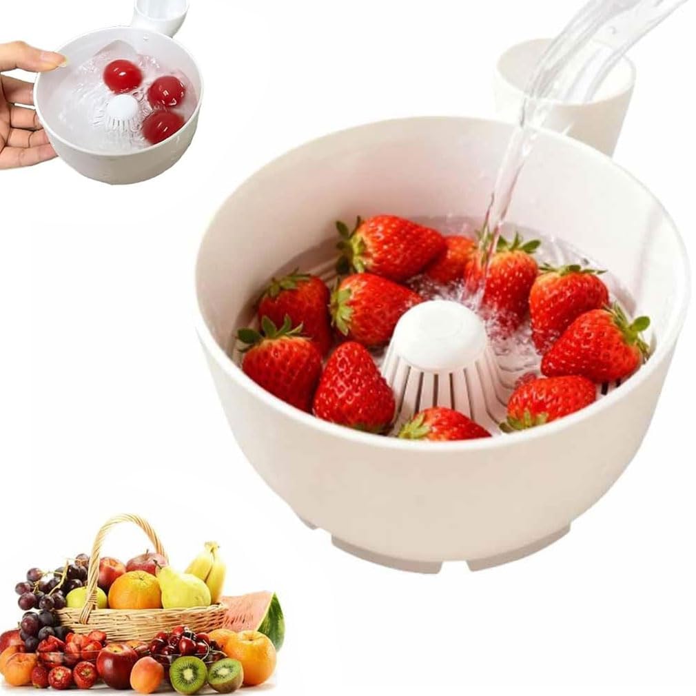 3D-Printed Hydro Bowl - Automatic Fruit Washer Spinner Bowl, Vegetable Washing Basket, Multipurpose Rinse Drain Basket, Fruit and Veggies Cleaner Spinner Bowls, Portable Fruit Cleaning Drain Tool (L)