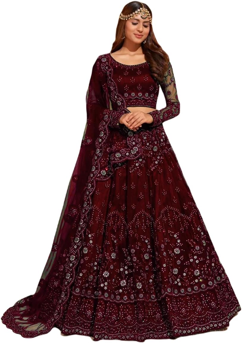 KITTARI FASHION Women's Soft Net/Satin Embroidery Semi Stitched Lehenga Choli