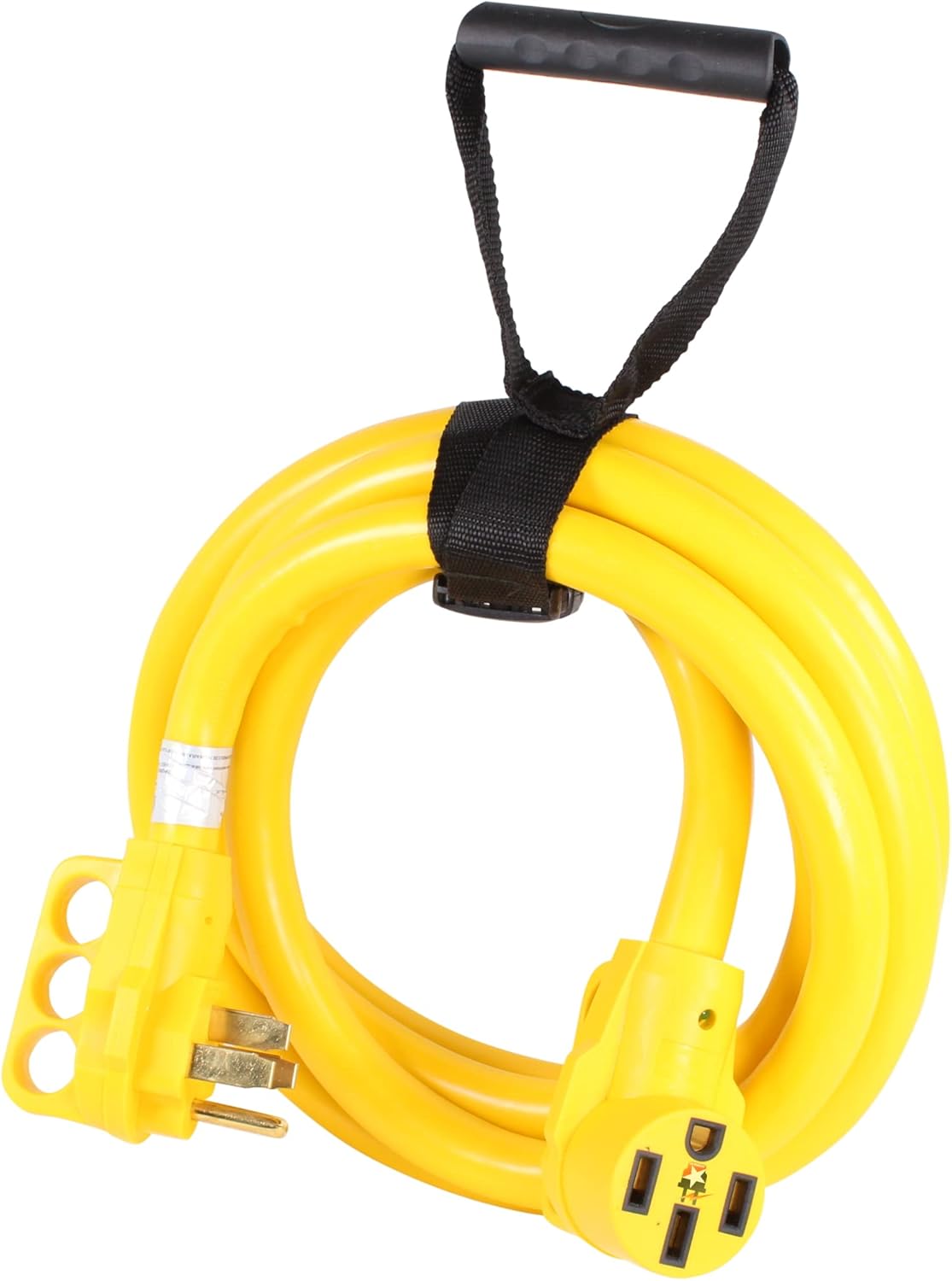 Journeyman-Pro 50A RV Power Extension Cord (Safety Yellow), Black Grip Handle w/Power Indicator - 15, 25, 50 Feet Length Compatible with 125/250V - 50 AMP EV Charging, 14-50P/R, ETL Listed (50 Feet)