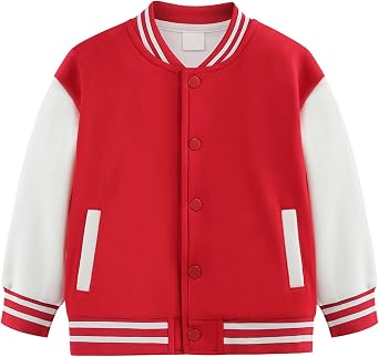 Toddler Baby Boy Girl Varsity Jacket Kids Solid Color Baseball Bomber Jacket Outwear Zip Up Fall