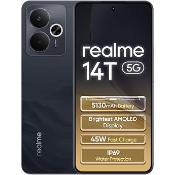 realme 14T 5G Smartphone 8GB+256GB, Black | 5130 mAh battery, 6.67 inch display, 120 Hz refresh rate, 50 MP AI camera, MediaT