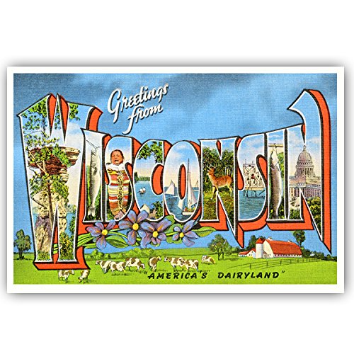 Greetings from wisconsin vintage reprint postcard set o…
