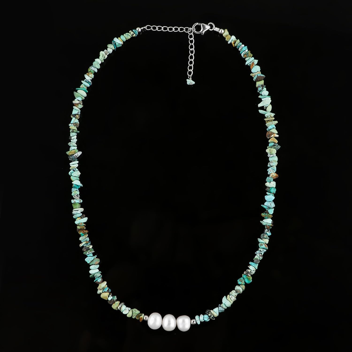 CRYSTALIS Natural Turquoise Beads Choker Necklace with Elegant Pearl, High Grade Nuggets Crystal, Chakra Healing Gemstone, Gift Giving Women Jewelry, 925 Sterling Silver 18 inch - Image 4