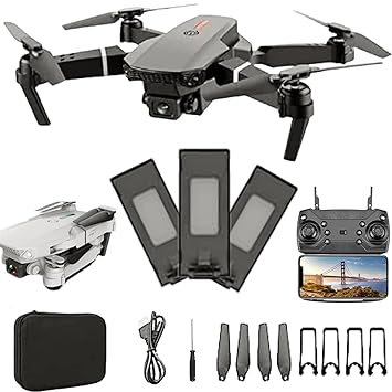 KIDZYMON Dual Camera Tripal (3) Battery Drone foldable, 4K camera with remote and app control, WiFi FPV 720P HD Dual Camera Foldable RC Quadcopter, Black and Gray colour - Pack of 1