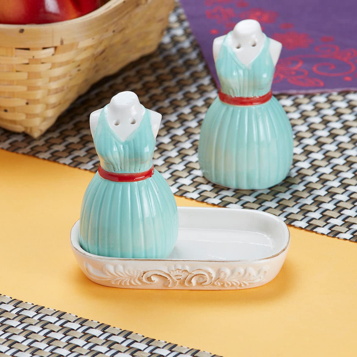 Kookee Ceramic Salt Pepper Set with Tray for Dining Table | Blue (9972) — Amazon image 2