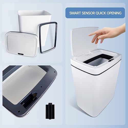 Miniatura 7 de BIGEBAN Bote de basura de baño sin contacto con tapa bote de basura delgado inteligente de 32 galones bote de basura con sensor de movimiento