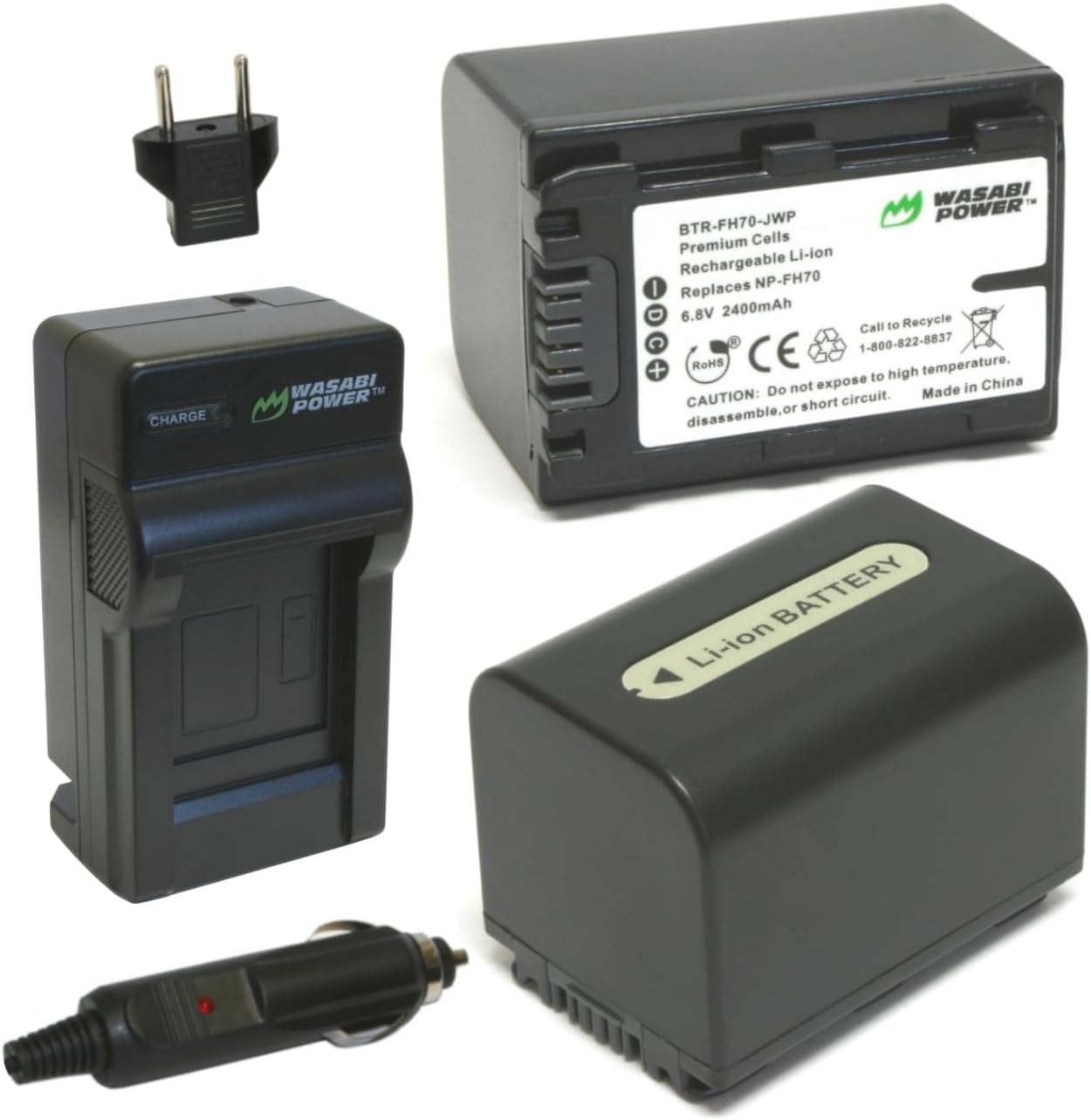 Wasabi Power Battery (2-Pack) and Charger for Sony NP-FH70, NP-FH60