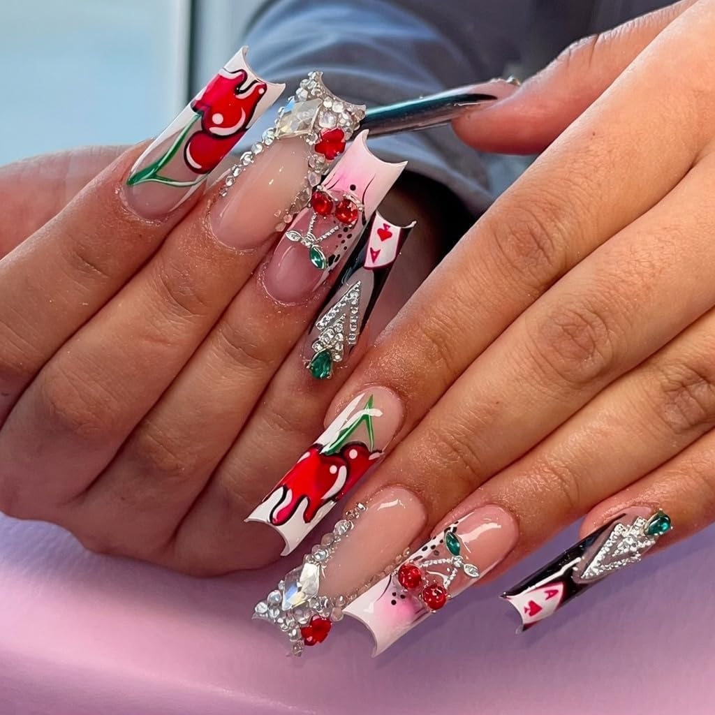 106Pcs Silver Red Nail Art Charms, 3D Cherry Money Bag Coin Gun Cross Jewelry, Y2K Retro Luxury Designer Nail Supplies image 5
