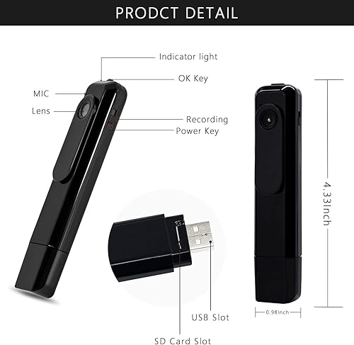 Miniatura 6 de Cámara oculta Mini cámara corporal HD 1080P portátil Cop Pocket Cam con grabadora de video, cámara de niñera para seguridad en el hogar, no necesita