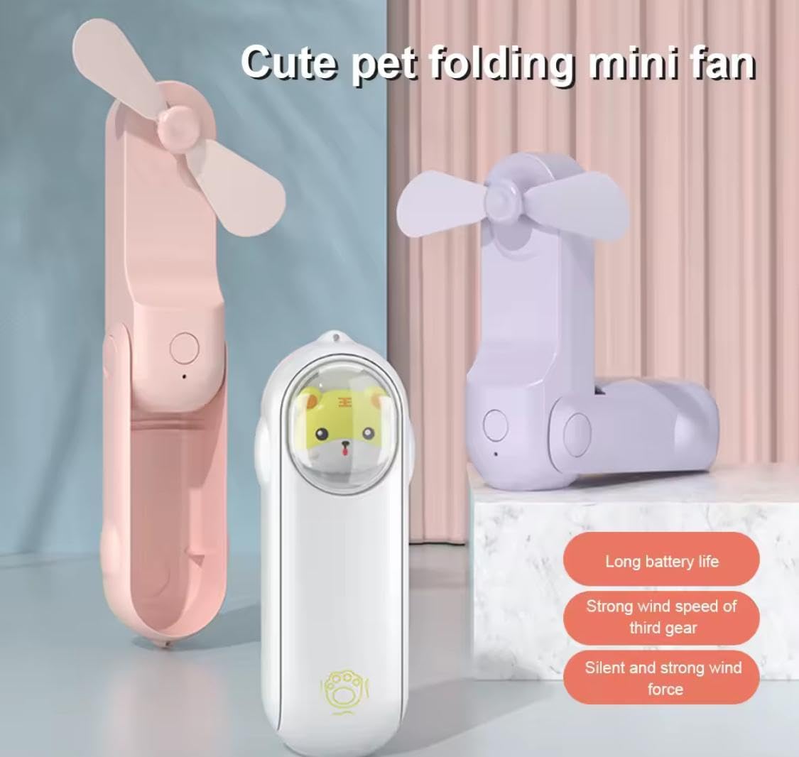 Portable Mini Fan – Handheld Foldable Desk Fan with 3 Speeds, Rechargeable USB Fan for Travel, Home & Office (Quiet Operation, Long Battery Life) (White) image 4