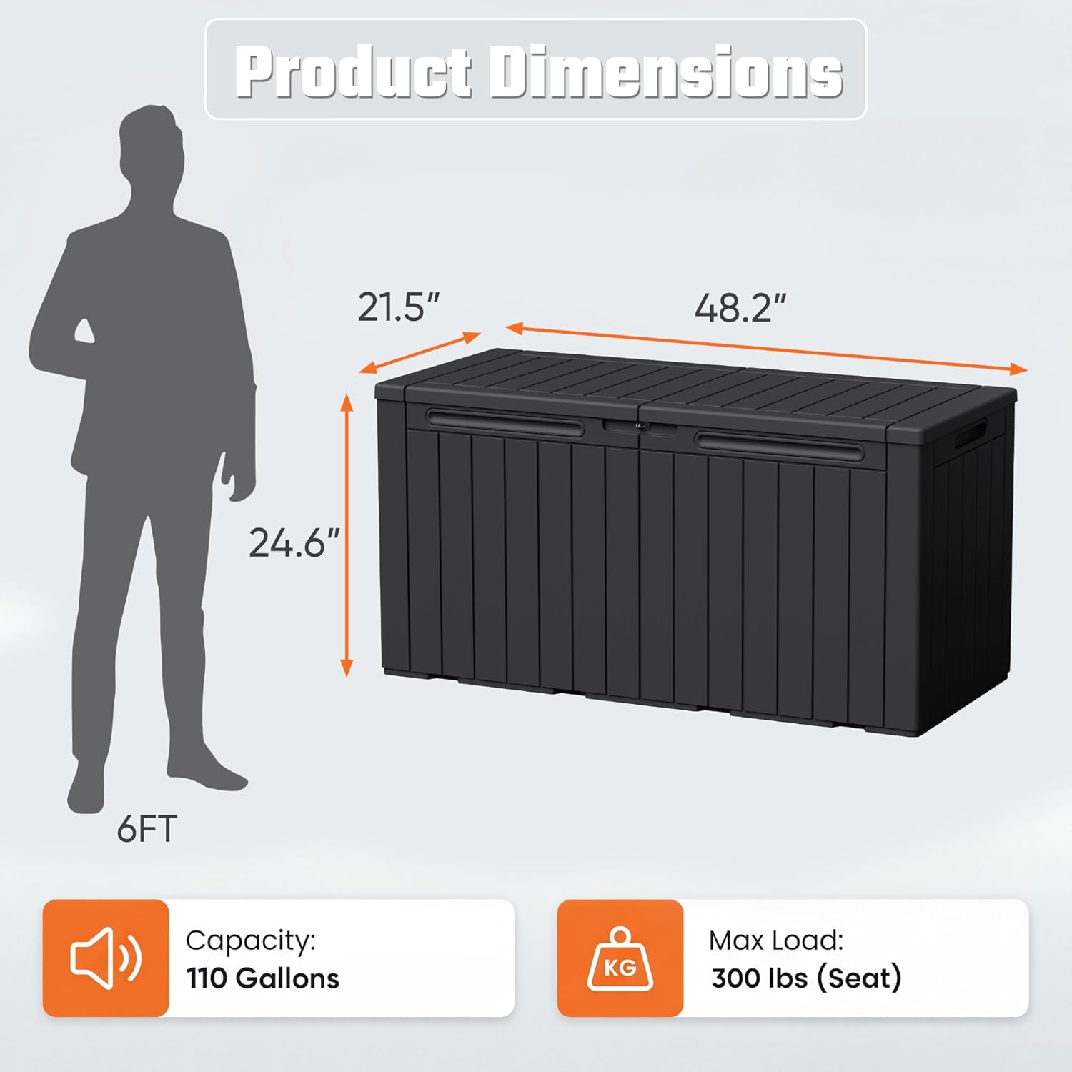 Greesum 110 Gallon Outdoor Storage Box with Lockable Lid, All-Weather for Patio Furniture, Pool Supplies & Garden Tools, Waterproof, UV-Resistant Large Deck Box, Dark Black