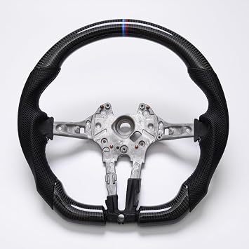REVOLVE Steering Wheel, Real Carbon Fiber W/heated D-Type Racing Design Flat Bottom Replacement Car Nappa Perforated Leather Auto Steering Wheel for 2013-2019 BMW M5 F10/F90 F10/F11,F06/ F12/F13
