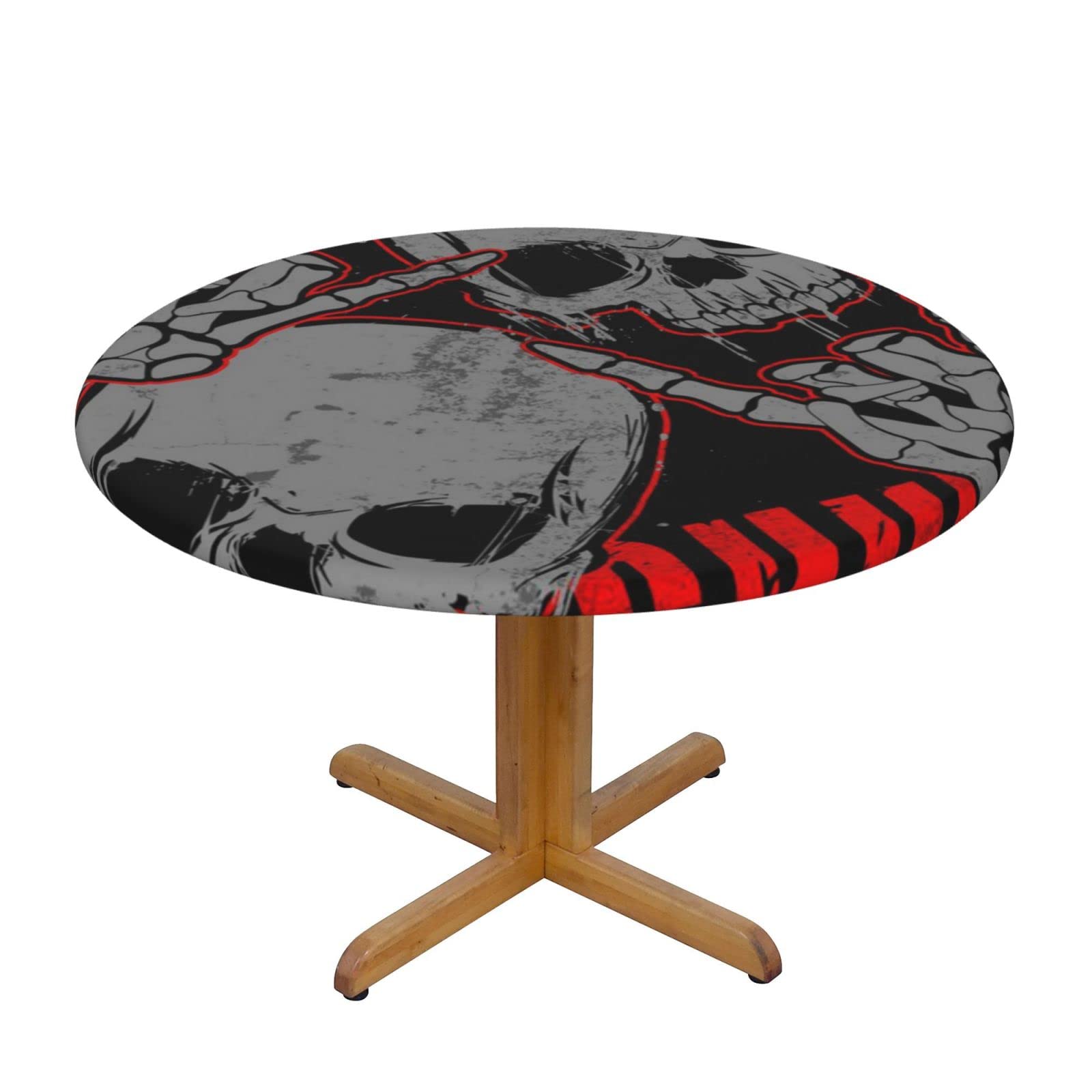 Lsjuee Round Fitted Tablecloth 40-44in Elastic Edged Table Cloth for Kitchen Dining Party Home Decor - Skull Rock Hand Skeleton