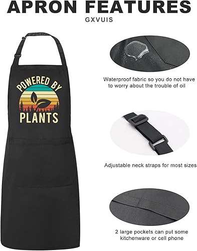 Miniatura 4 de Powered by Plants Delantal para mujer con 2 bolsillos, vegetariano, impermeable, ajustable, delantal de cocina, delantal de cocina, regalo vegano