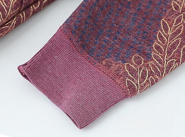 Generico Cardigan Lavorato A Maglia per Anziani E di Mezza età, Maglione Lavorato A Maglia Foderato in Pile, Girocollo, Nonna, Morbido E Caldo, con Foglie Jacquard, Top Casual per L'Autunno E L'Inv