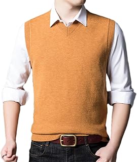 REHJJDFD Men Sweater Vest Autumn Men Sleeveless Pullovers Sweaters Male Office Casual Jumper