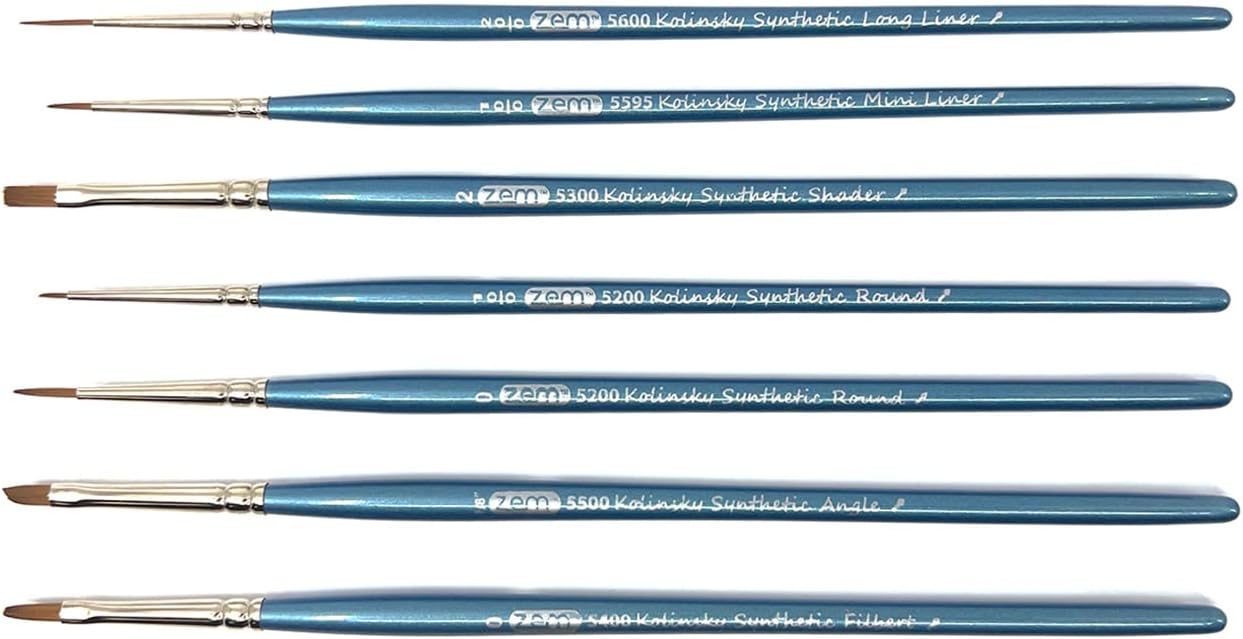 ZEM Brush Kolinsky Synthetic Watercolor Brush Set 7 pcs | Fine Detail Set
