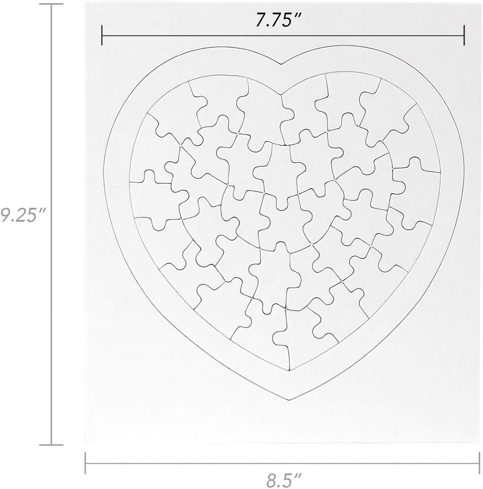 Hygloss 6 Blank Heart Puzzles – 8.5 x 9.5 Inches with Surrounding Frame + Backing Card – Ideal for Valentine’s Day Crafts – Write, Draw, and Decorate – 34 Pieces Each