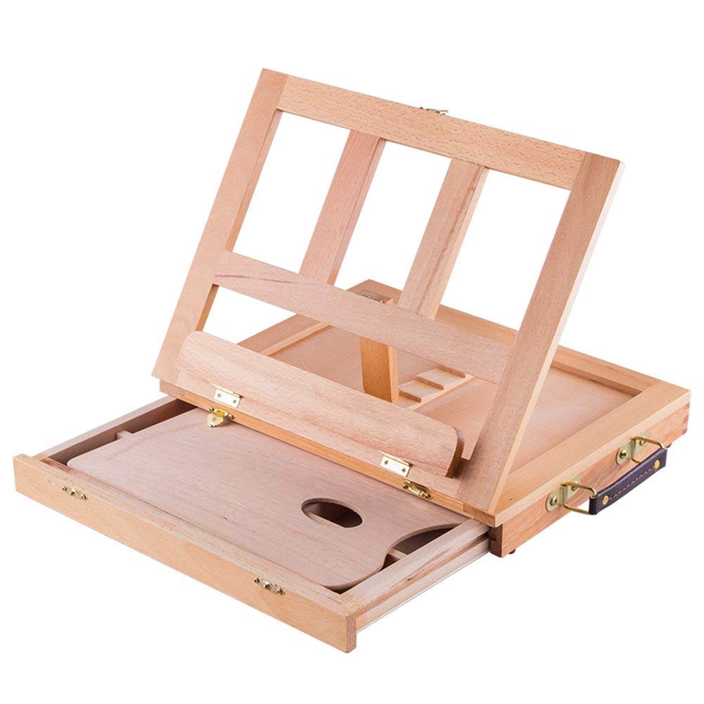 QUSYZD Caballete de Escritorio multifunción, Juego de Bandeja de Pintura, Caballete para Pintura al óleo en Caja, Soporte para bocetos, Marcos de Fotos, Caballete + Paleta,Easel+Palette