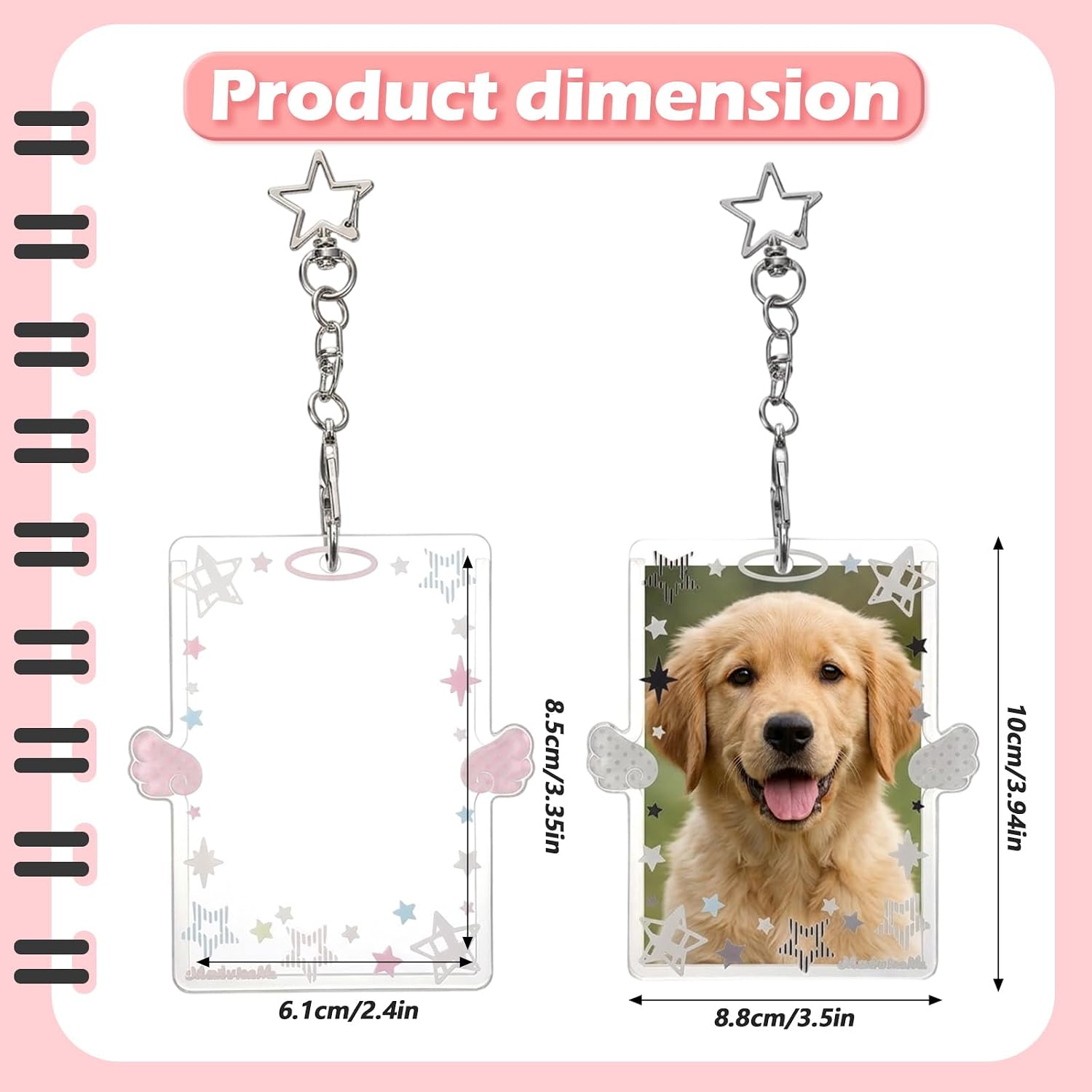 2Pcs Wing-Shaped Photocard Holder, Star Photocard Holder, Clear Acrylic ID Badge Display with Keychain Pendant Design for Idol Card Photo Album and Collectible Photocards Storage Accessories