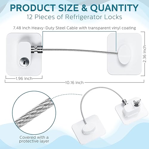 Miniatura 2 de Paquete de 12 cerraduras para refrigerador con 12 llaves, cerradura de combinación de adhesivos para niños, armario de seguridad para niños,