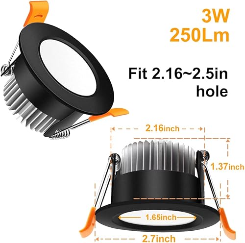 Miniatura 9 de Lámpara empotrable regulable de 2 pulgadas, 3 W (equivalente a halógeno de 35 W), 4000 K blanco natural, CRI80, luz de techo LED con controlador LED