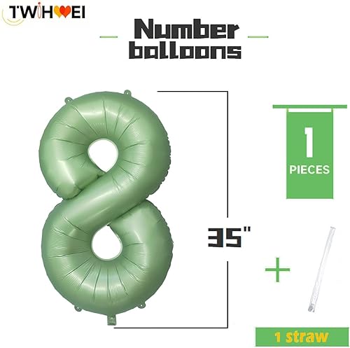 Miniatura 2 de Globos verdes del número 8 de 40 pulgadas, decoración de fiesta verde mate, globo retro grande verde oliva para fiestas temáticas de zoológico