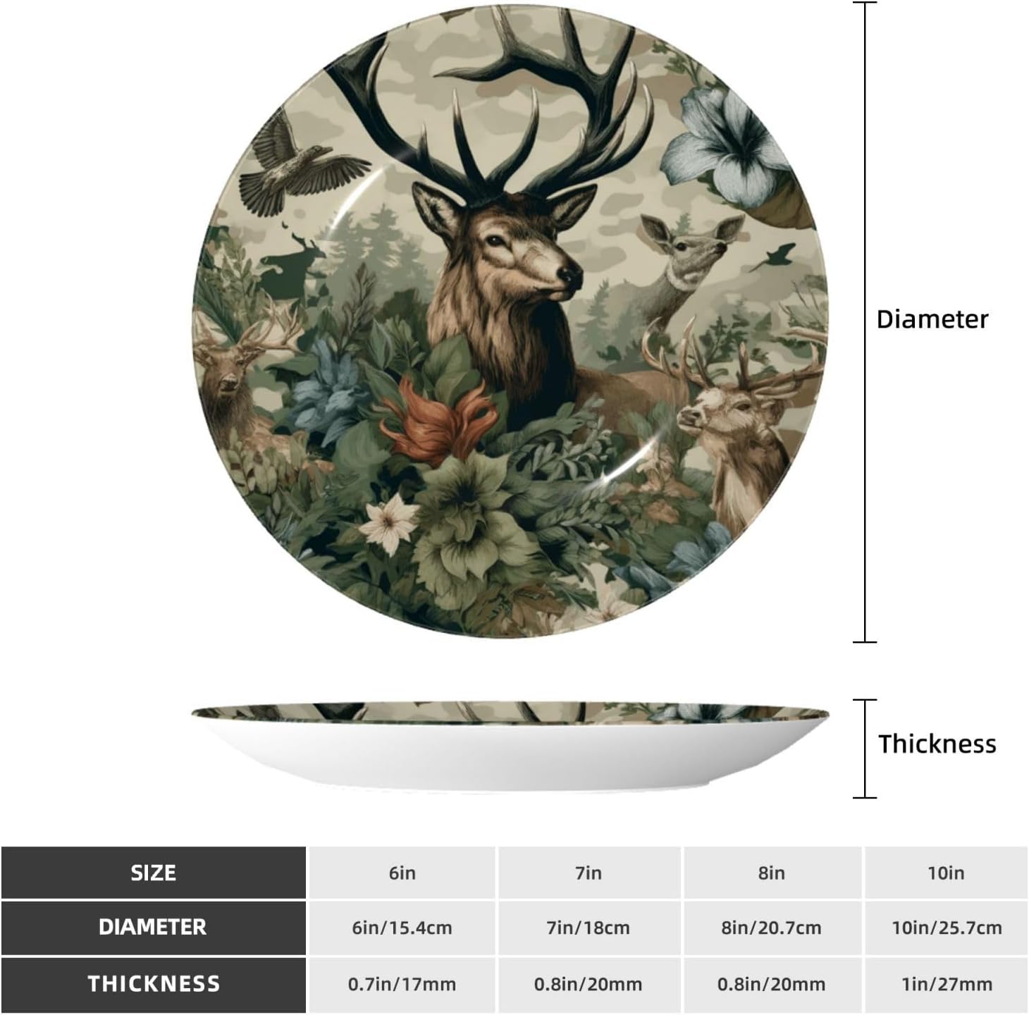 Elk-Forest-Flowers 10 Inch Decorative Plate With Stand, Elegant Display Wall Plate For Home Decor