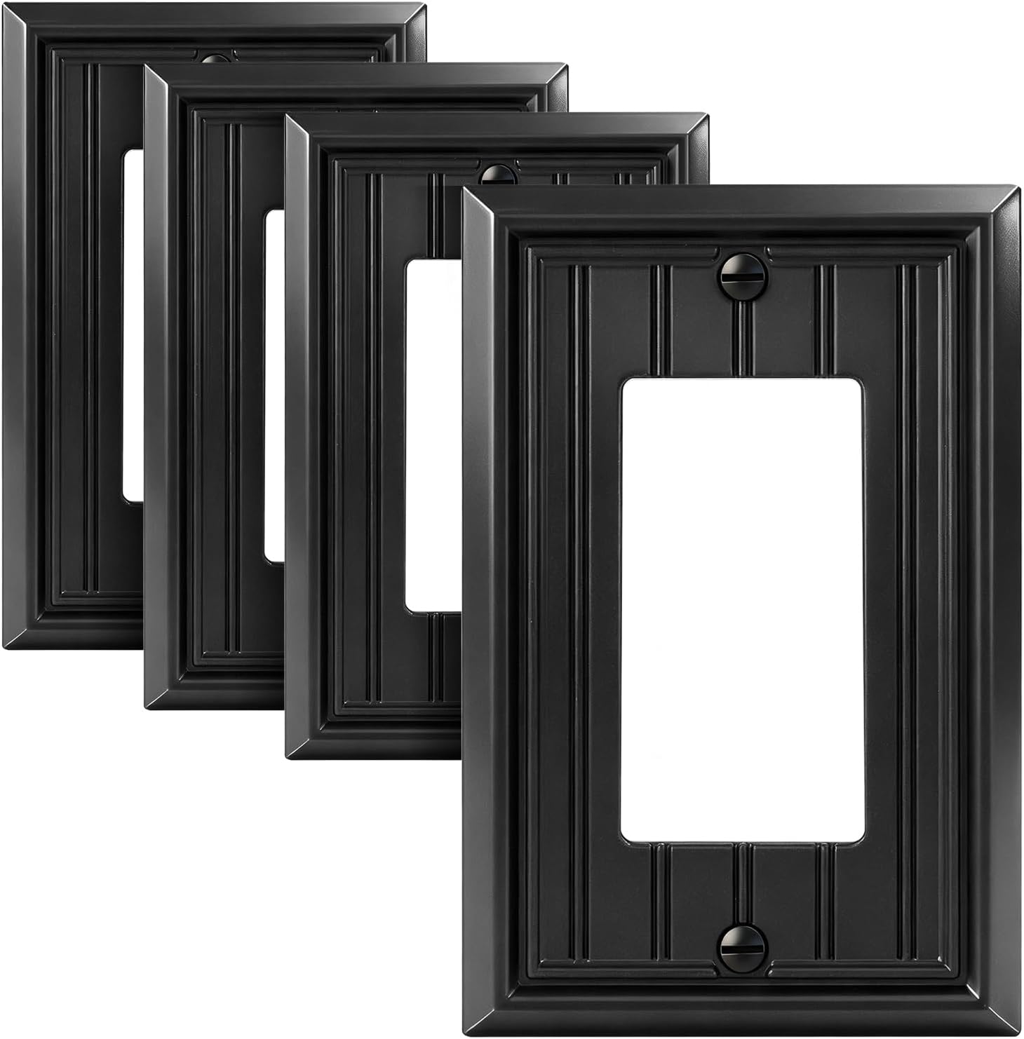 Classic Matte Black Single Decorator Outlet Cover Plate，1 Gang Decorator,Natural Material Wall Plate(4-Pack)