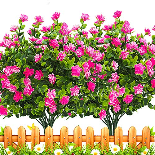 Grunyia 8 Bundles Artificial Outdoors Flowers (Pink-Eucalyptus) #TOP28