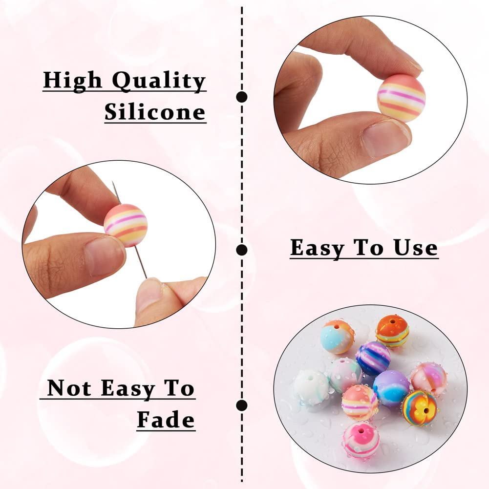 Cheriswelry 50Pcs Rainbow Color Silicone Beads 15mm Round Silicone Loose Beads for DIY Keychain Necklace Bracelet Making DIY Crafts - Image 3