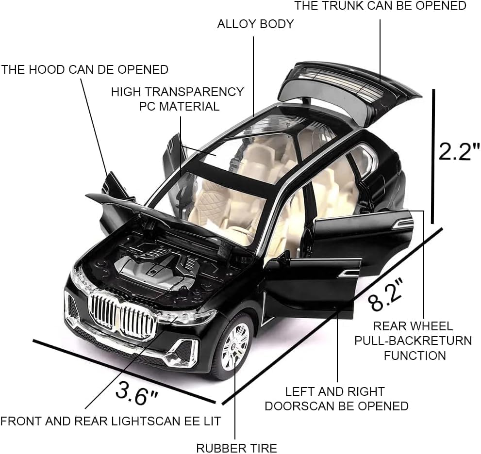Image of Invite Enterprise Exclusive Alloy Metal Pull Back Die-Cast Car 1:24 Big Bmw X7 Toy Car Diecast Metal Pullback Toy Car With Openable 6 Doors, Light Music Boys Gifts Toys(1:24 B M W X7 - Black)