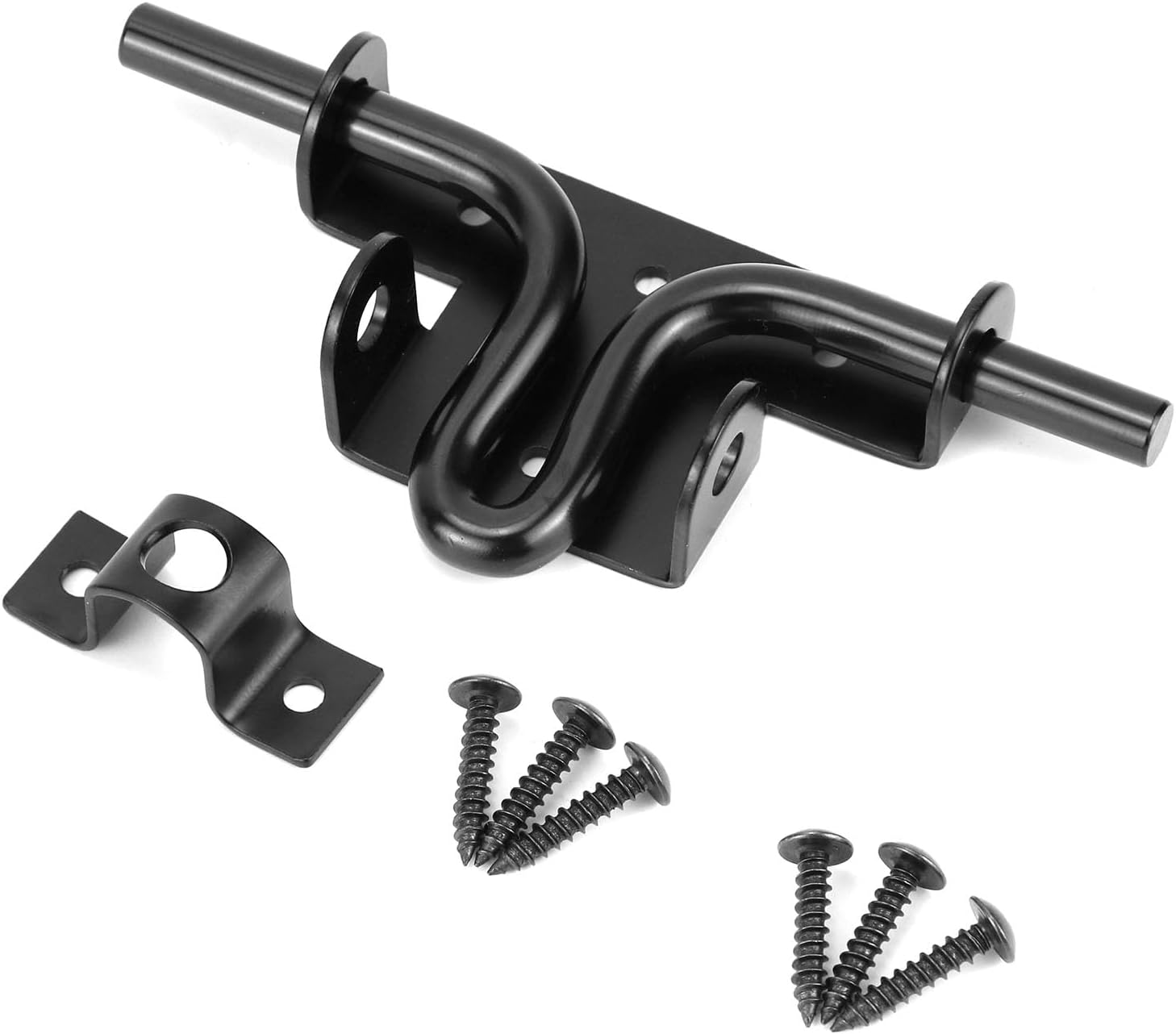 QWORK Slide Bolt Gate Latch, Heavy-Duty Gate Lock with Padlock Hole for Wooden Vinyl Fence Barn Doors – 6-3/8" Black, 2 Pack