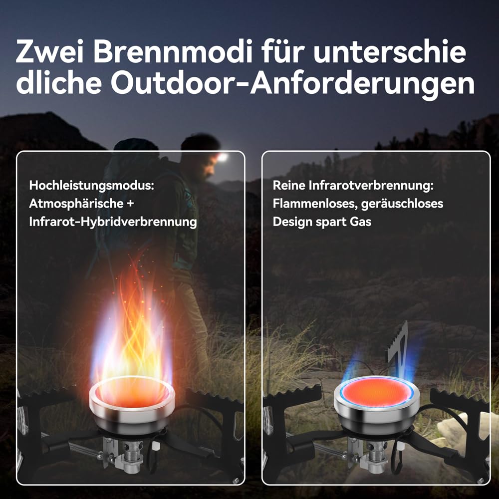 REDSUN FD3 Campingkocher Ultraleicht 3,0kW Infrarot Gaskocher Winddichter Outdoorkocher Split-Kocher für Wandern Rucksacktour Wohnmobil Angeln, FD3 Gaskocher + EVA-Tasche + Adapter-Set + Topfträger