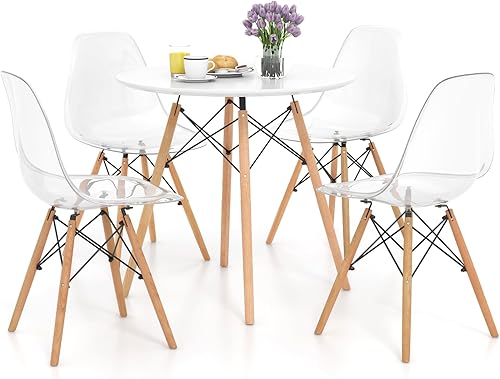 Miniatura 9 de Tangkula Juego de mesa de comedor redonda para 4, mesa de cocina redonda moderna y 4 sillas con asientos ergonómicos y patas de madera maciza, juego