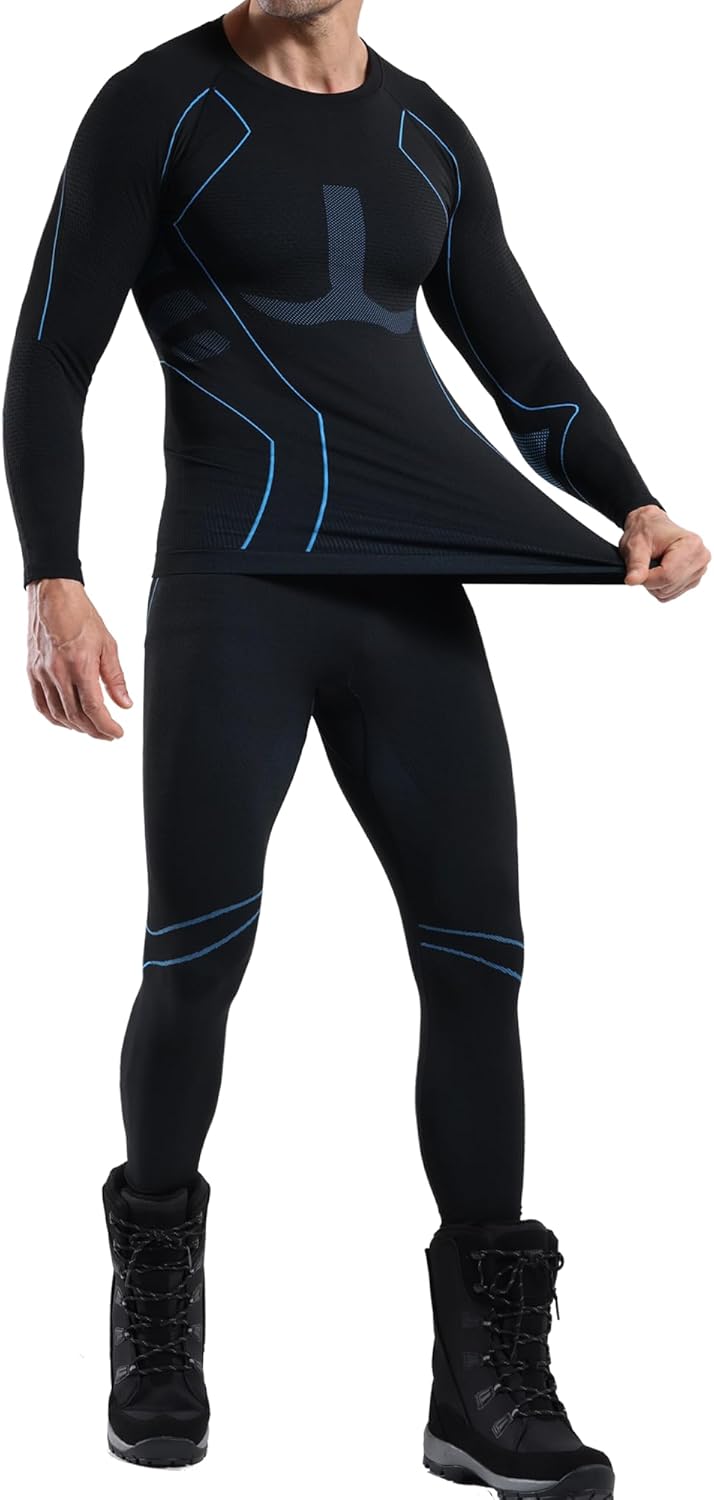 CORORO Men's Thermal Underwear Long Johns for Men Thermal Cold Wheater Long Underwear Base Layer Warm Top & Bottom for Skiing