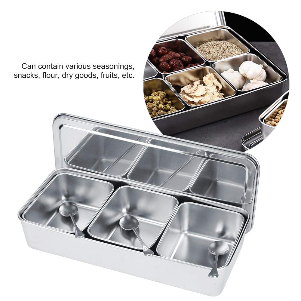 Scatola per Condimenti, Portacondimenti Set di 3 Condimento Box Spezia Jar, Sei Scatola di Condimento in Acciaio Inox Estraibili con Coperchio e 3 cucchiai per spezie, condimenti