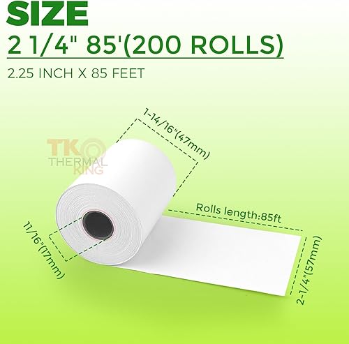 Miniatura 58 de (10 rollos) Papel térmico de 2 1/4 pulgadas x 165 pies, papel de recibo para caja registradora de negocios minoristas, se adapta a la mayoría