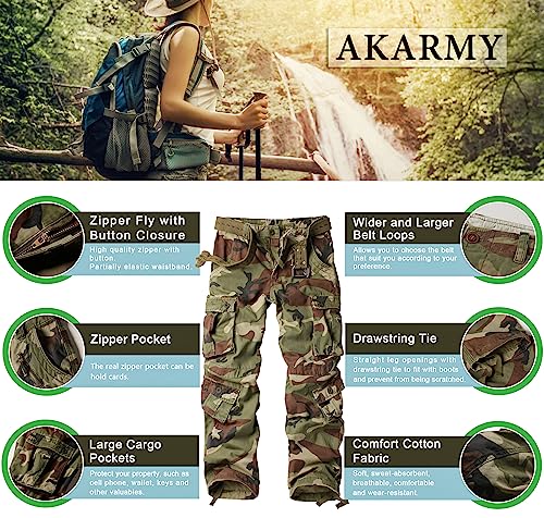 AKARMY Womens Cargo Pants with Pockets Outdoor Casual Ripstop Camo Military Combat Construction Work Pants C29 Camo