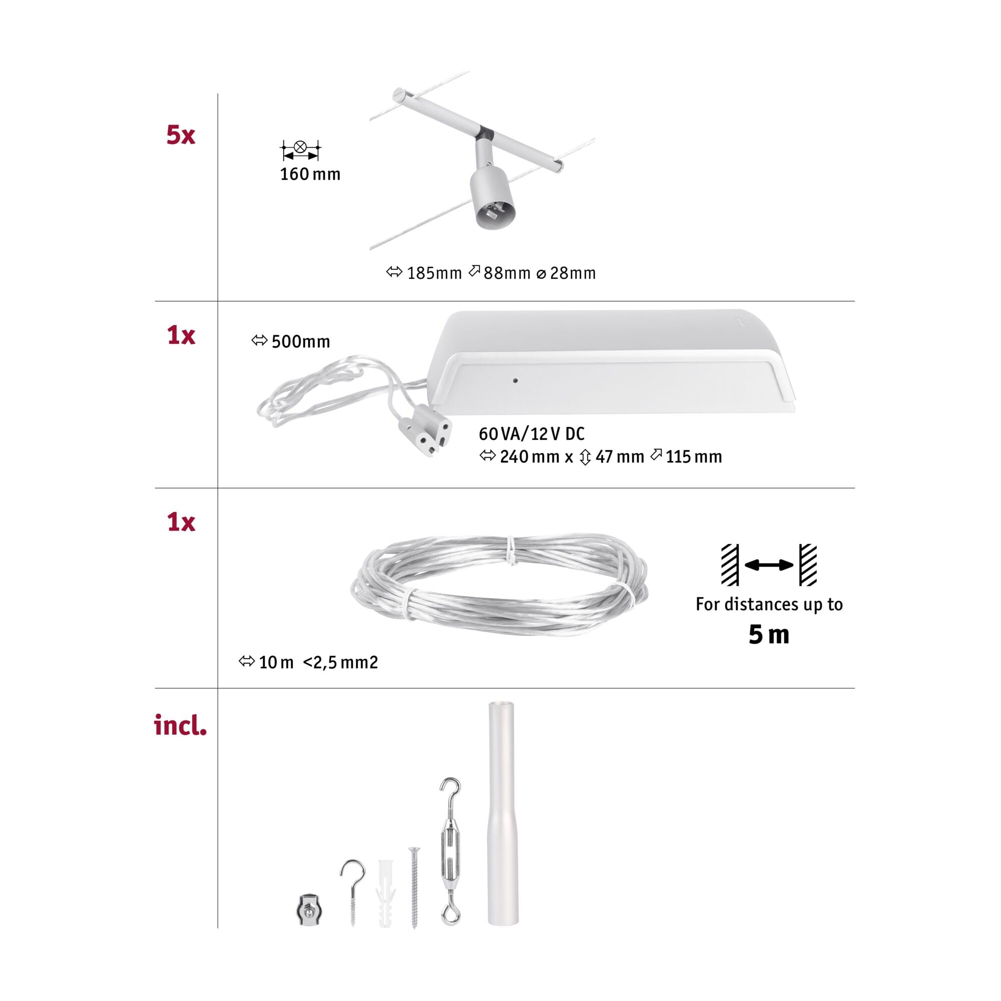 Paulmann Wire Set Salt max5x10W GU5,3 Chrom matt/C