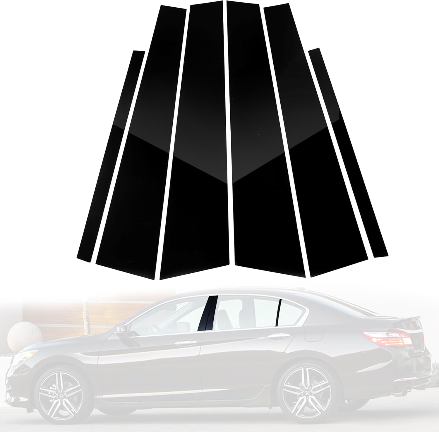 BASIKE Compatible with 2013-2016 9th Gen Honda Accord Door Window Trim Anti Scratch Stickers Door Pillar Moldings (6-pcs)