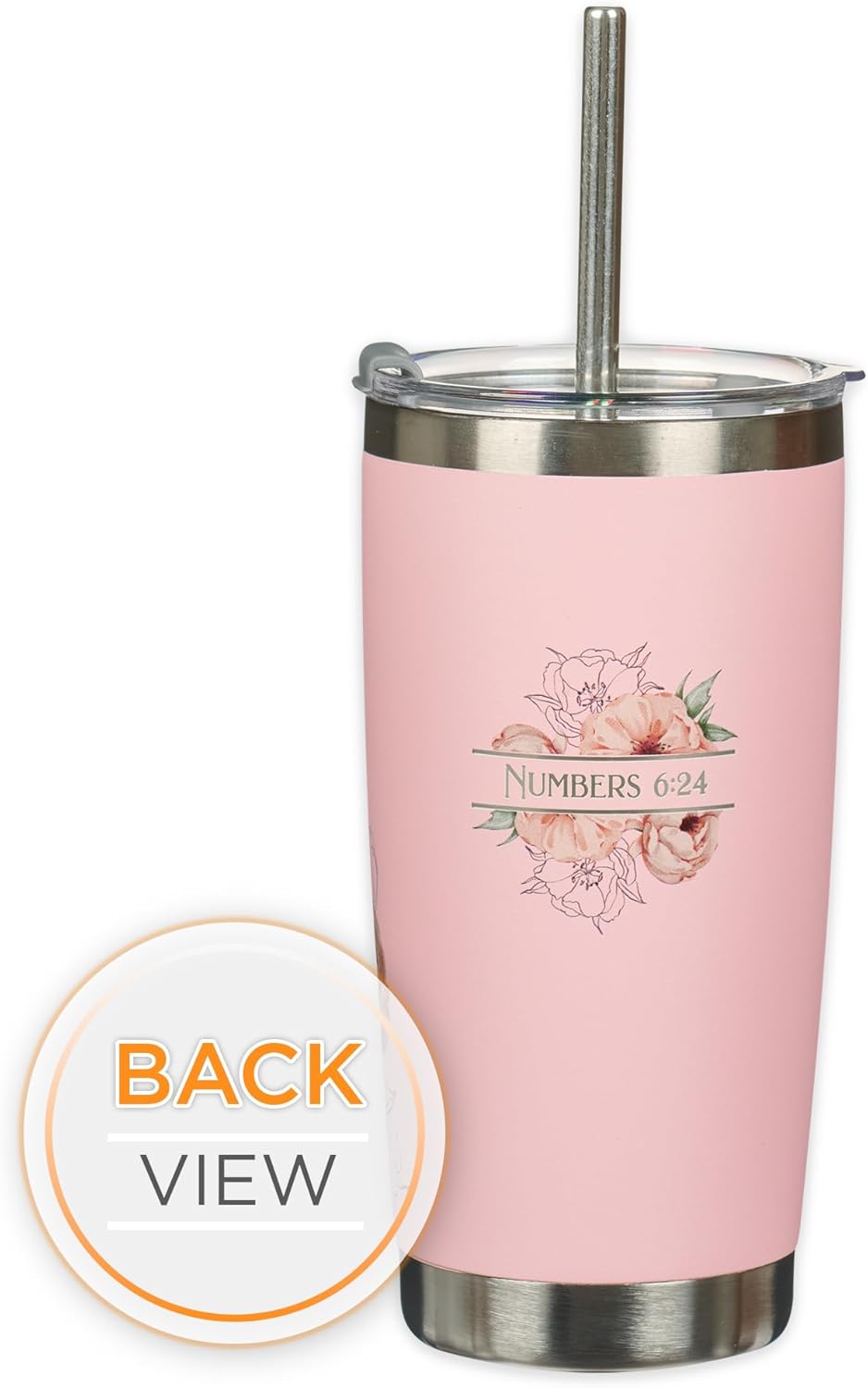 Christian Art Gifts Reusable Stainless Steel Scripture Travel Mug Tumbler w/Straw for Women: Bless You & Keep You Bible Verse, Double Wall Vacuum Insulated, Pop-up Lid, Hot/Cold, Pink Floral, 18 oz. - Image 7