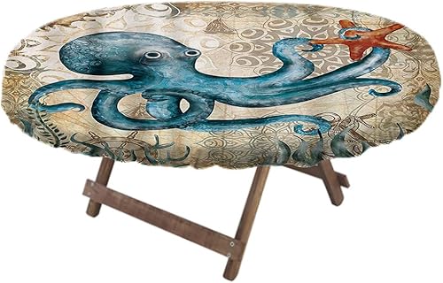 Miniatura 2 de Mantel ajustable elástico ovalado de pulpo, divertido criatura marina azul, para decoración de mesa de cocina, comedor, picnic al aire libre, se