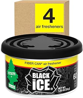 LITTLE TREES Car Air Freshener. Fiber Can Provides a Long-Lasting Scent for Auto or Home. Adjustable Lid for Desired Strength. Black Ice, 4 Air Fresheners
