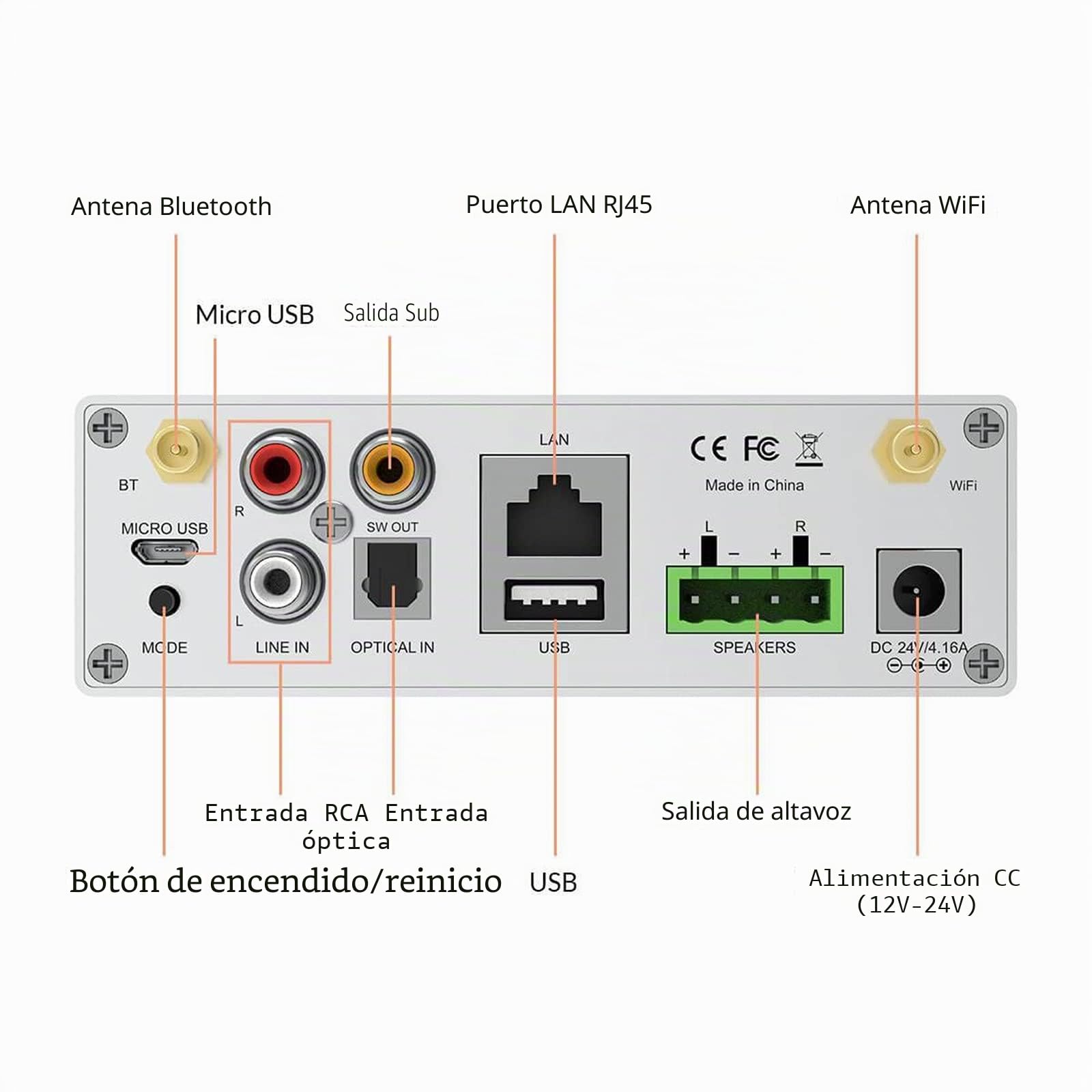 Arylic Up2stream A50+ - Amplificador WiFi y Bluetooth con salida AirPlay y subwoofer, sistema estéreo TPA3116, audio sincronizado HiFi multizona, amplificador inalámbrico