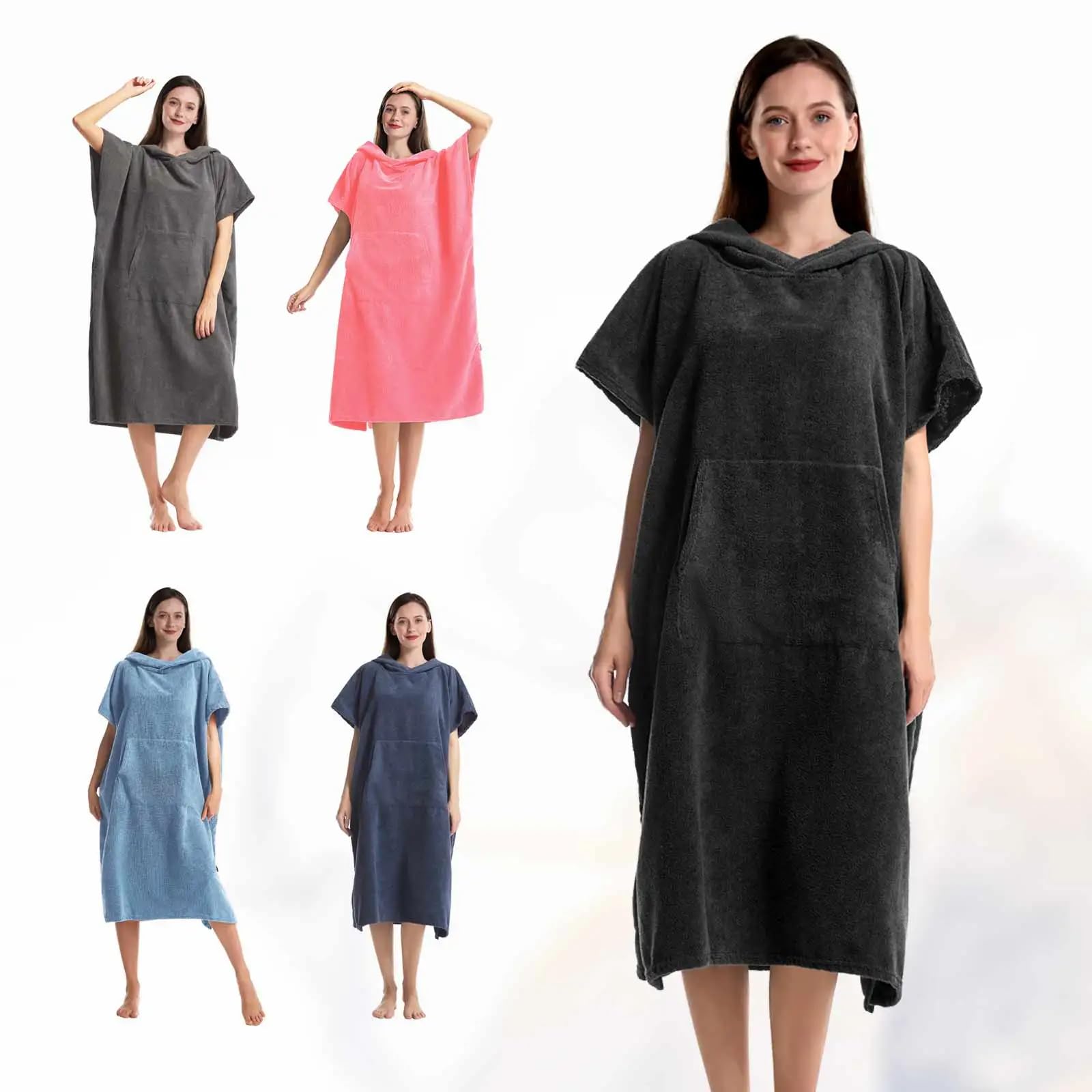 Surf-Poncho-Robe Handtuch, Mikrofaser-Bademantel-Ponchos Surfer-Robe zum Surfen Schwimmen Tauchstrand(110x85cm,Grau)