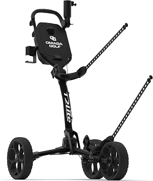 OMADA GOLF T2Lite Golf Push Cart | Lightweight, Ultra-Compact Folding Golf Cart | Large All Terrain Wheels | Umbrella Holder Included | Deep Storage Console | Adjustable Handle, Handbrake + Cup Holder