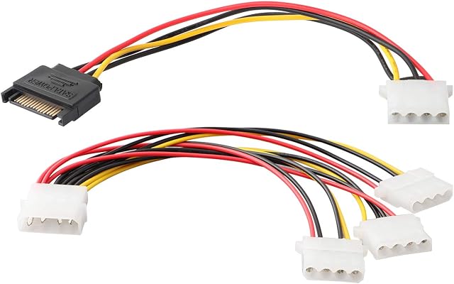 ZSHYBER SATA Power Cable Adapter 15 Pin SATA to 4 Pin IDE/Molex Power Cable Connector Adaptor, LP4 Molex Power Y Splitter 1 Male to 3 Female